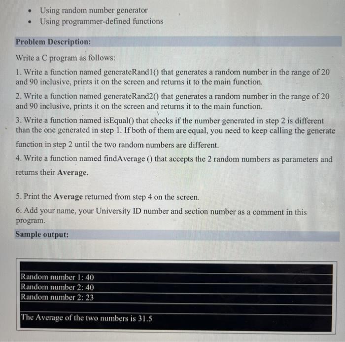 Solved • Using Random Number Generator • Using | Chegg.com