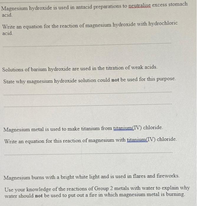 Solved Magnesium hydroxide is used in antacid preparations