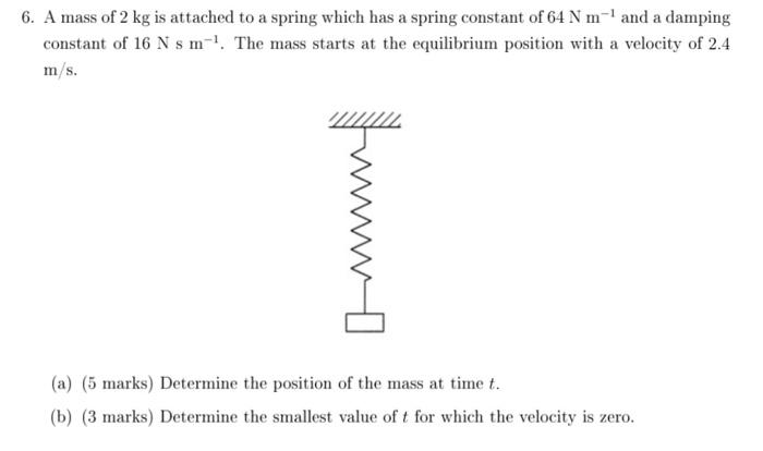 Solved 6. A mass of 2 kg is attached to a spring which has a | Chegg.com