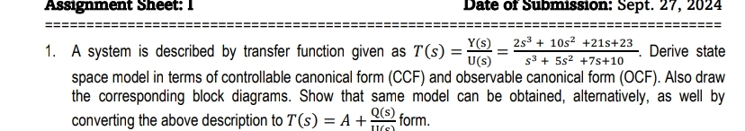 Solved A system is described by transfer function given as | Chegg.com