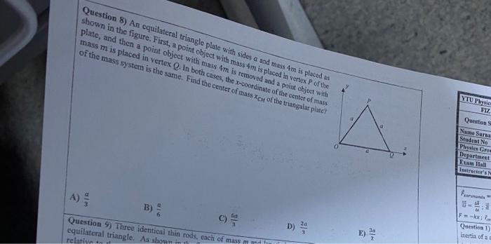 Solved Question 8) An cquilateral triangle plate with sides | Chegg.com