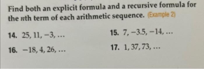 Solved Find both an explicit formula and a recursive formula | Chegg.com