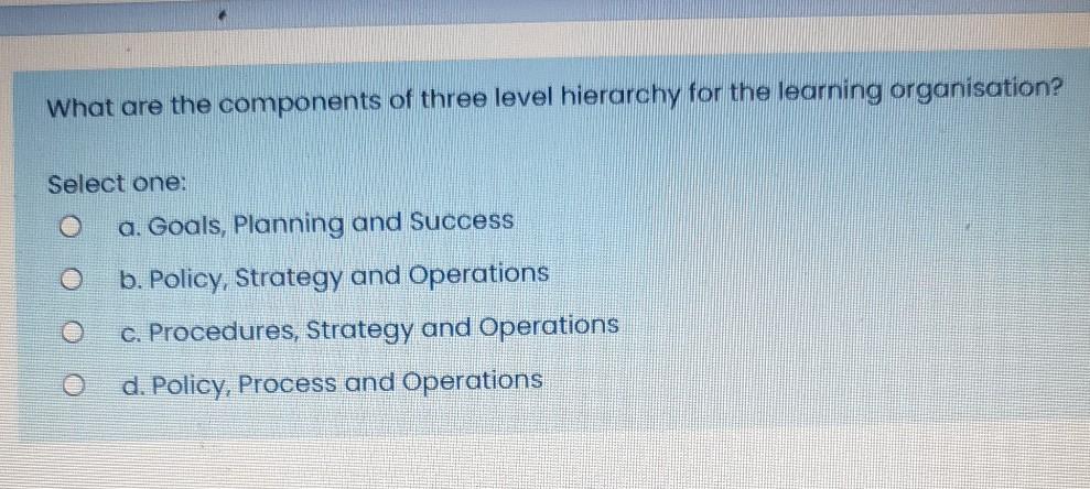 Solved What are the components of three level hierarchy for | Chegg.com