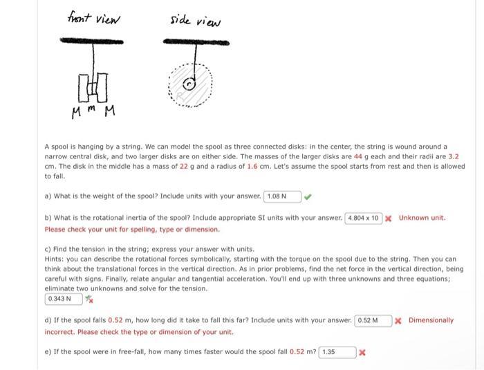 Solved A spool is hanging by a string. We can model the | Chegg.com