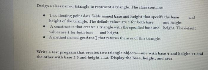 Solved Design a class named triangle to represent a | Chegg.com