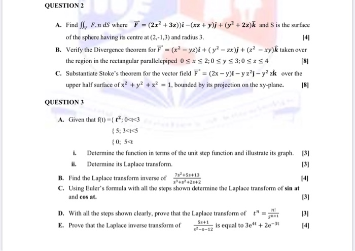 Solved Question 2 A Find Ss F Nds Where F 2x 3z Chegg Com