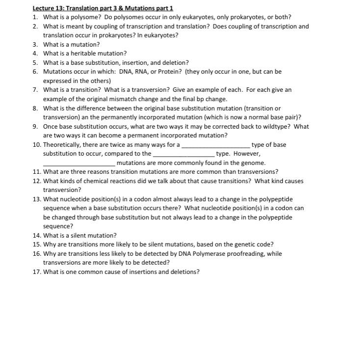 Solved Lecture 13: Translation part 3 ﻿& Mutations part | Chegg.com