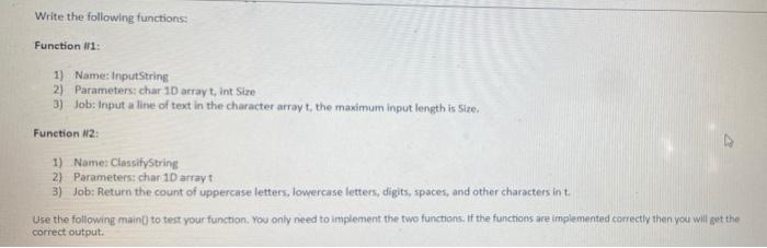 Solved Write the following functions: Function 1: 1) Name: | Chegg.com