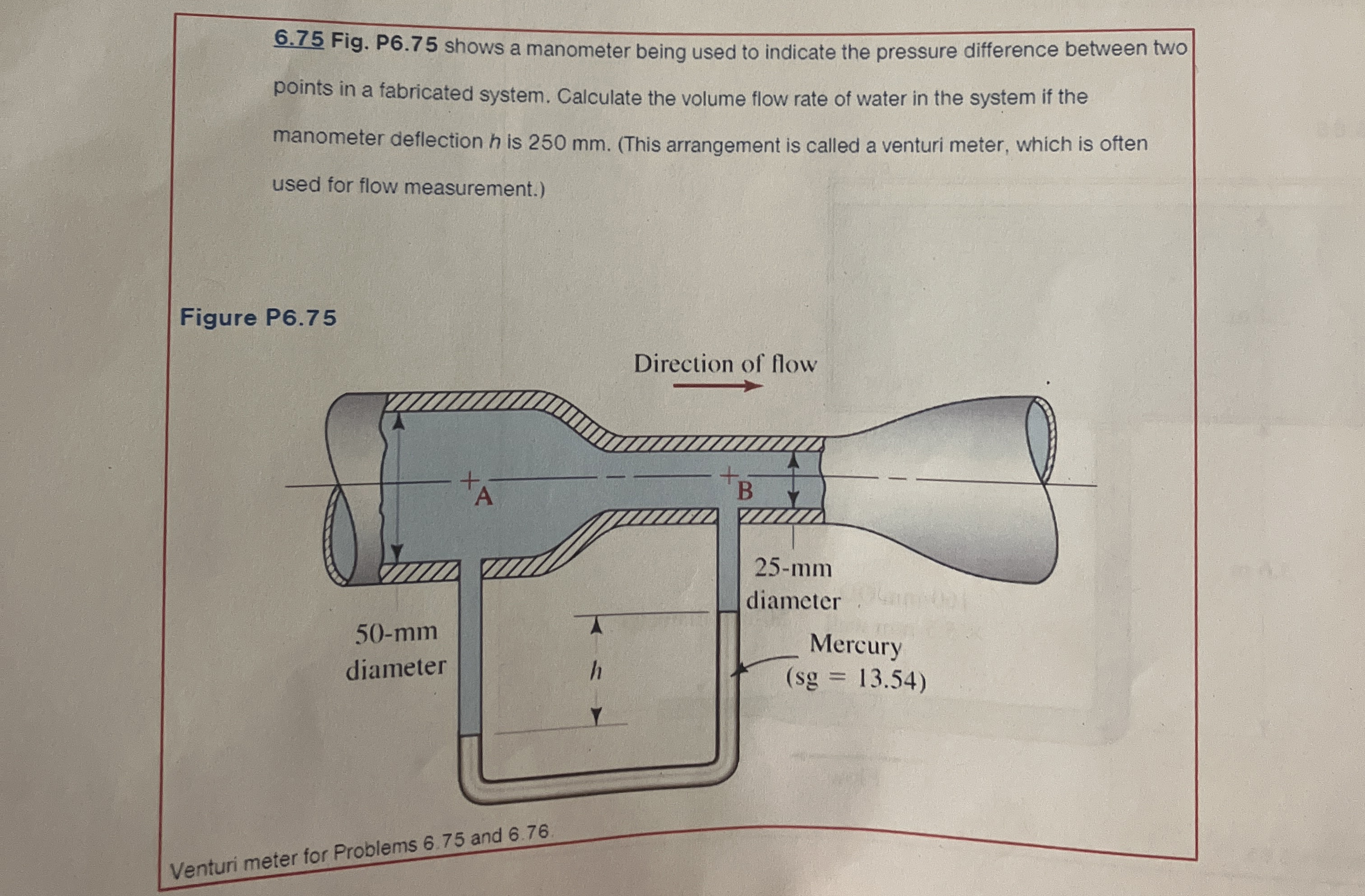 Solved 6.75 ﻿Fig. P6.75 ﻿shows a manometer being used to | Chegg.com