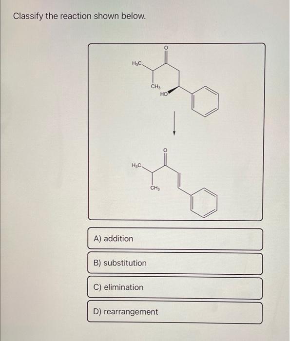 Solved Classify the following reaction as: addition, | Chegg.com