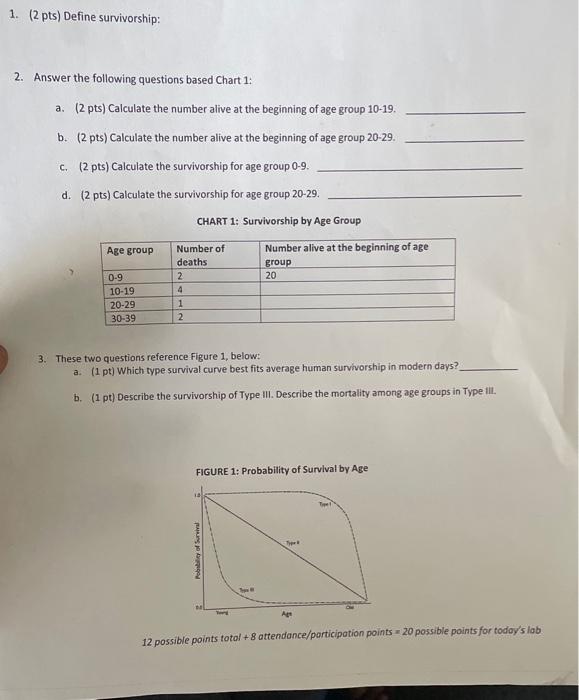 Solved 1. (2 pts) Define survivorship 2. Answer the
