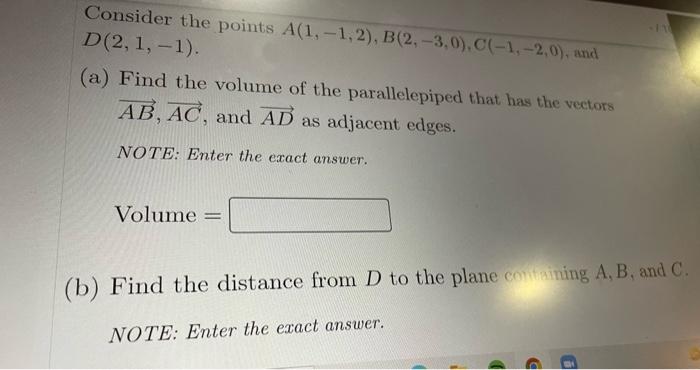 Solved Consider The Points A(1,-1,2), B(2, -3,0).C(-1, | Chegg.com