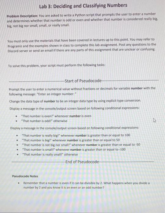 Solved Lab 3: Deciding and Classifying Numbers Problem | Chegg.com