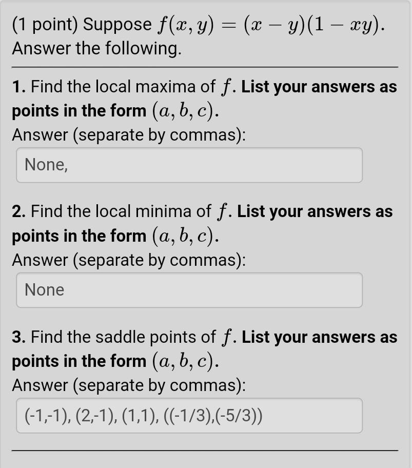 Solved 1 Point Suppose F X Y X−y 1−xy Answer The