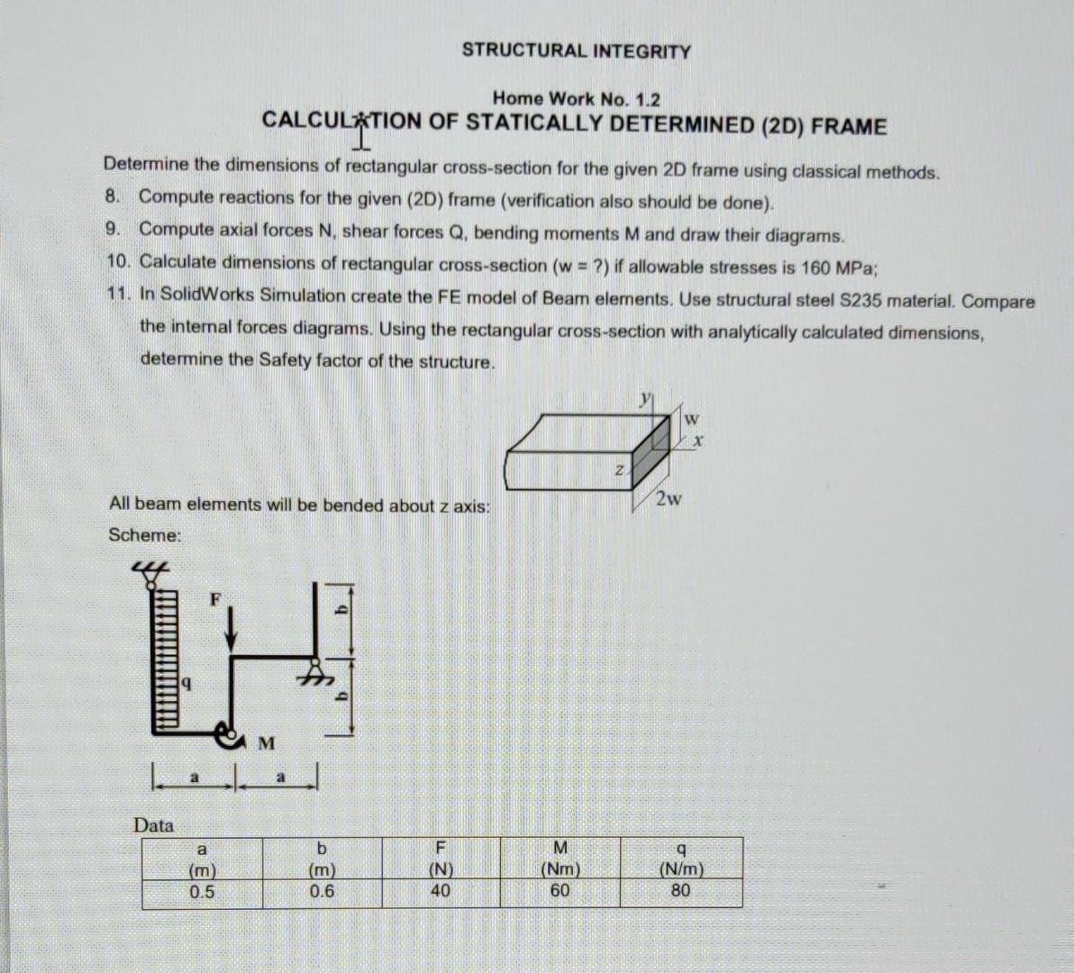 Solved STRUCTURAL INTEGRITY Home Work No. 1.1 STRENGTH AND | Chegg.com