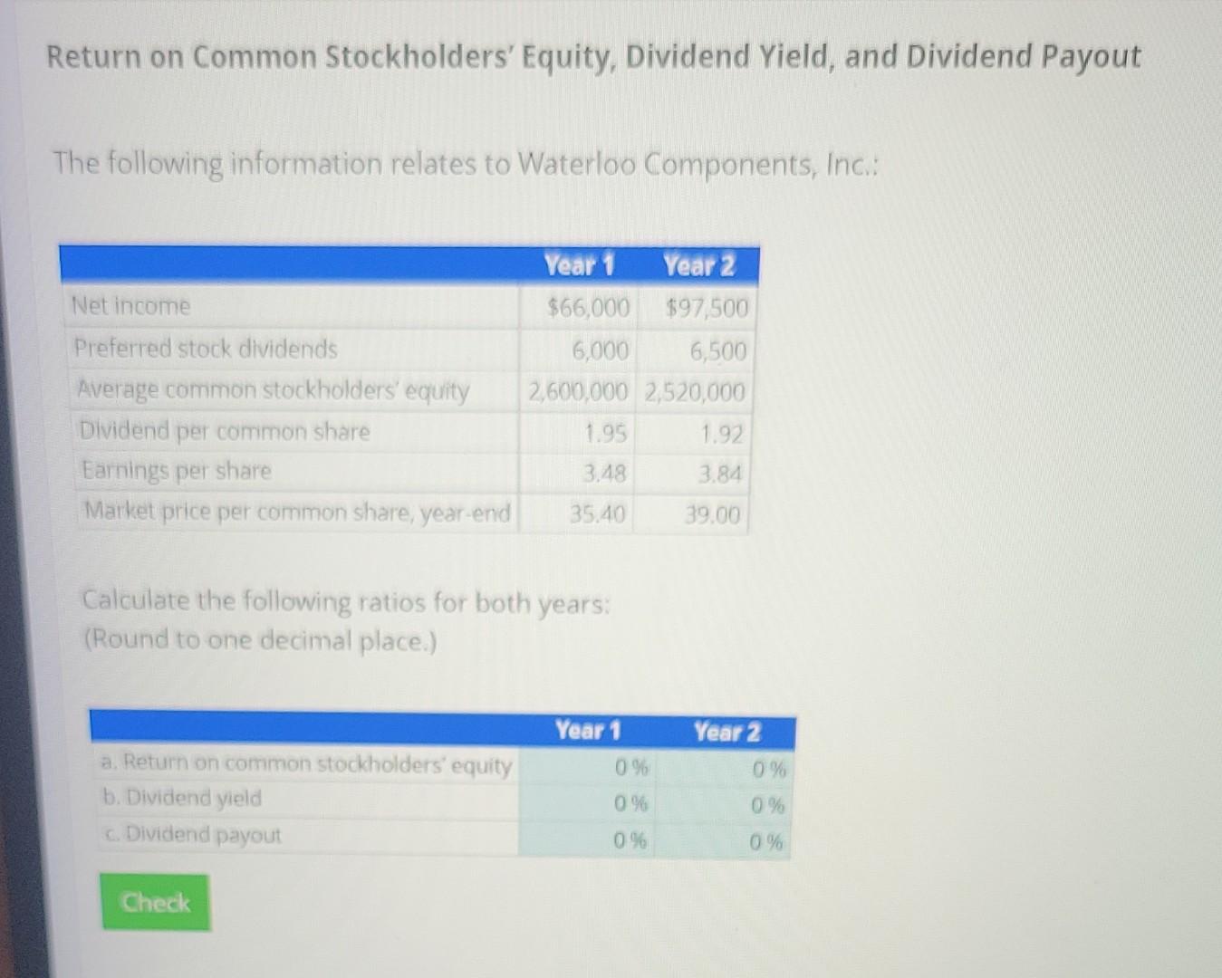 Solved Return On Common Stockholders' Equity, Dividend | Chegg.com