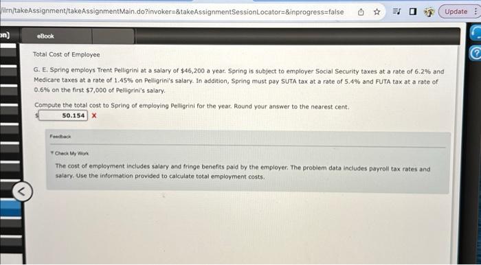 Solved G. E. Spring Employs Trent Pelligrini At A Salary Of | Chegg.com