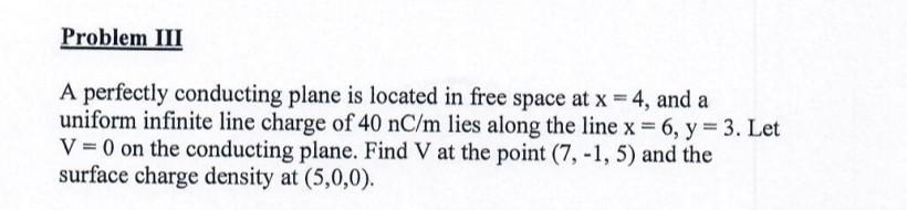 Solved Problem III A perfectly conducting plane is located | Chegg.com