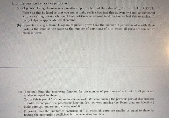 Solved 2. In this question we practice partitions: (a) (3 | Chegg.com