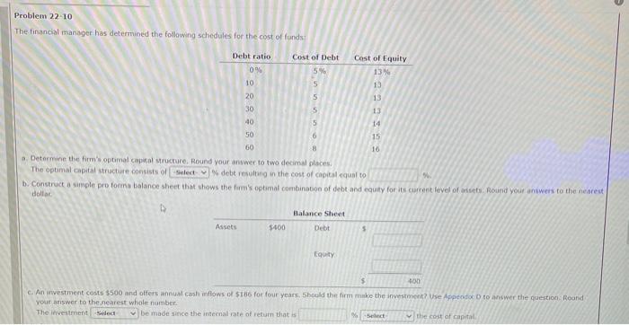 Solved Problem 22-10 The financial manager has determined | Chegg.com