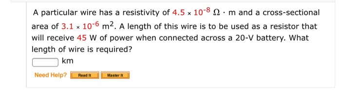 Solved A particular wire has a resistivity of 4.5 x 10-82m | Chegg.com