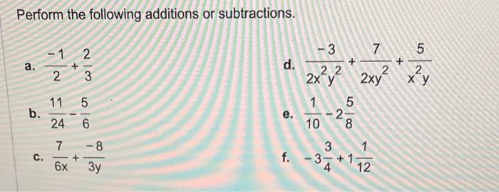 Solved Perform The Following Additions Or Subtractions. A. | Chegg.com