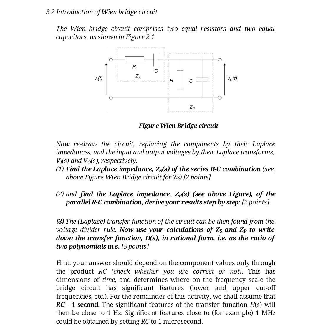 Solved 3.2 Introduction of Wien bridge circuit The Wien | Chegg.com