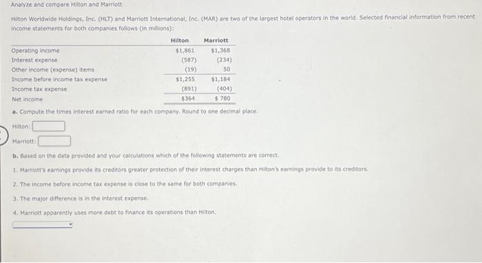 Solved Analyze And Compare Hiton And Marriott Hiton | Chegg.com