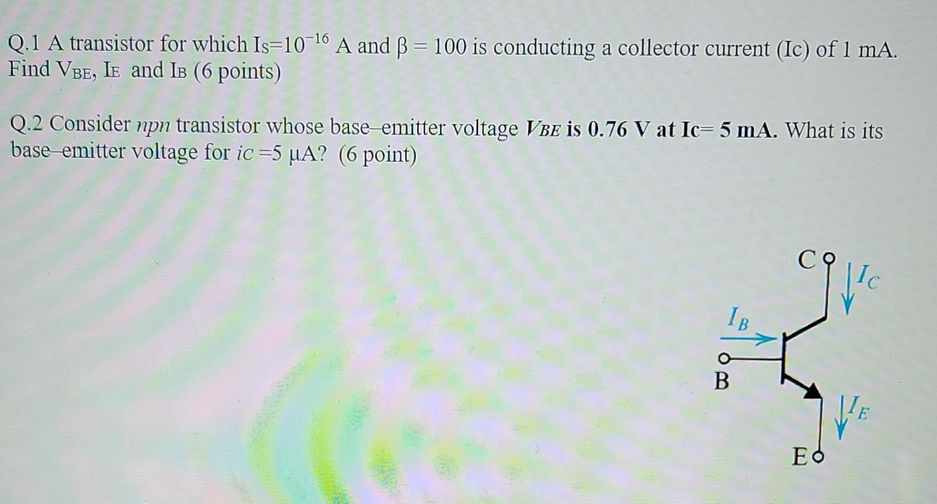 Solved Q.1 A Transistor For Which Is=10-16 A And B = 100 Is | Chegg.com