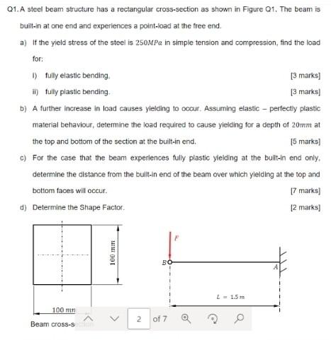 Solved 21. A Steel Beam Structure Has A Rectangular | Chegg.com