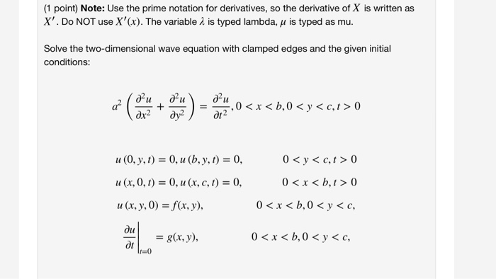 Solved 1 Point Note Use The Prime Notation For Derivat Chegg Com