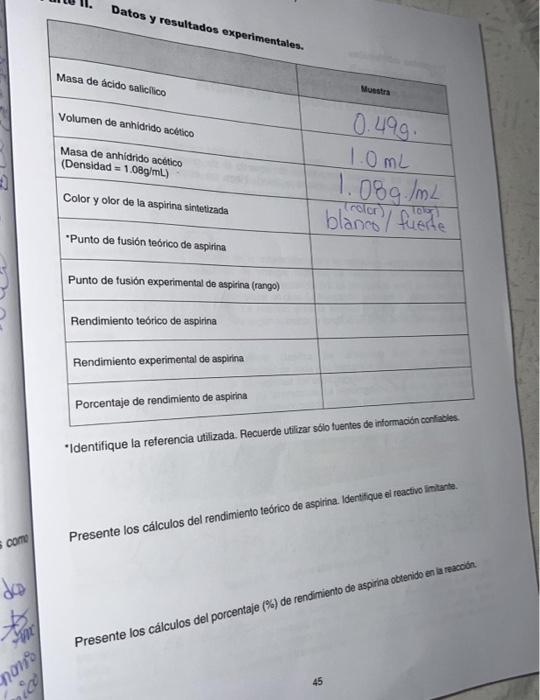 -Identifique la referencia utilizada. Pecuerde uflizar soio tuentes us . Presente los cálculos del rendimiento teórico de as