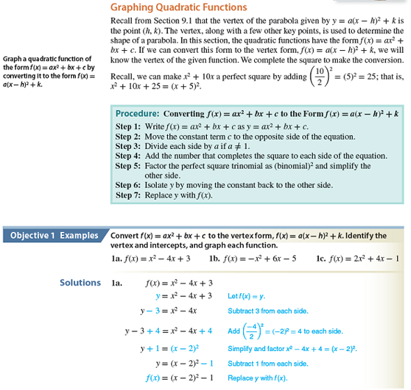 Convert Y Ax2 Bx C To The Vertex Form Y A X Chegg Com