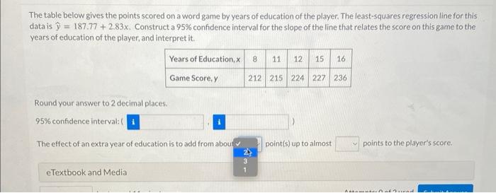 Solved The table below gives the points scored on a word | Chegg.com