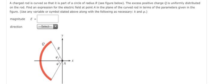 Solved A charged rod is curved so that it is part of a | Chegg.com