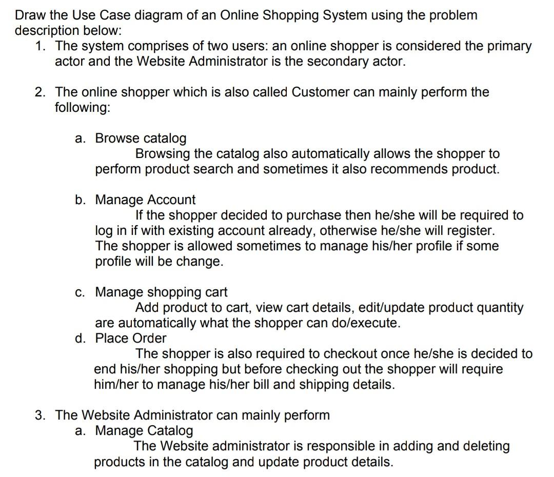 Use Case Description For Online Shopping System