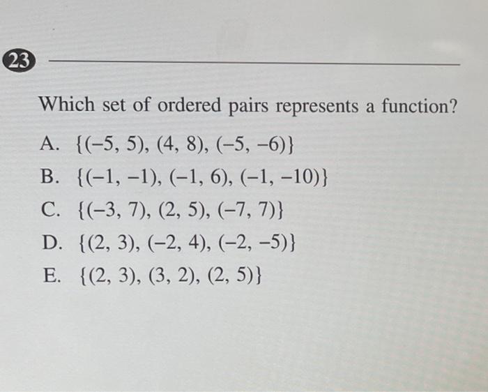 Solved Which Set Of Ordered Pairs Represents A Function? A. | Chegg.com ...