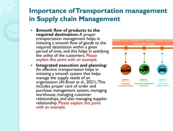 Solved The importance of Transportation Management in supply 