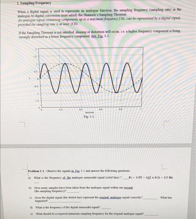 Solved 1. Sampling Frequency When a digital signal is used | Chegg.com