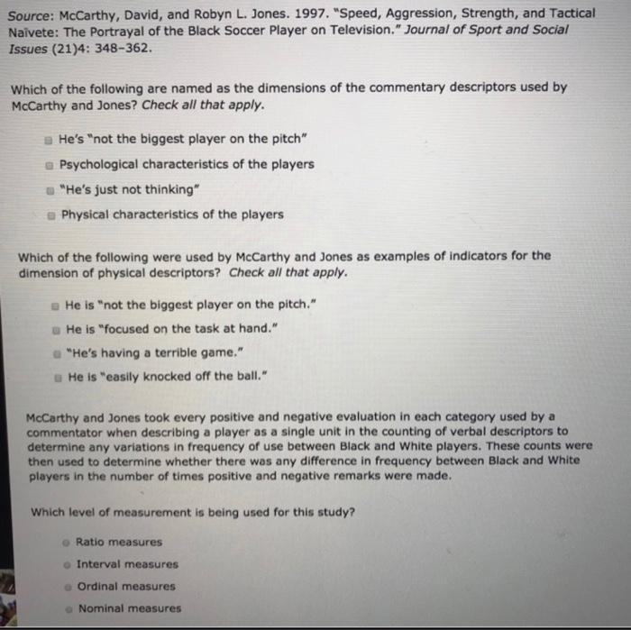 Solved Read the following selection from the methods section | Chegg.com