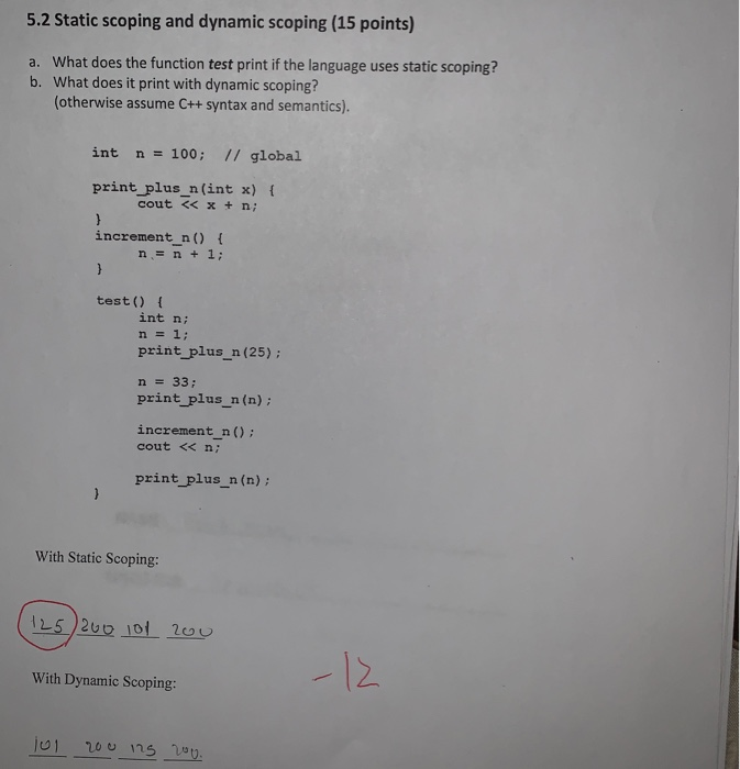 Solved 5.2 Static Scoping And Dynamic Scoping (15 Points) A. | Chegg.com