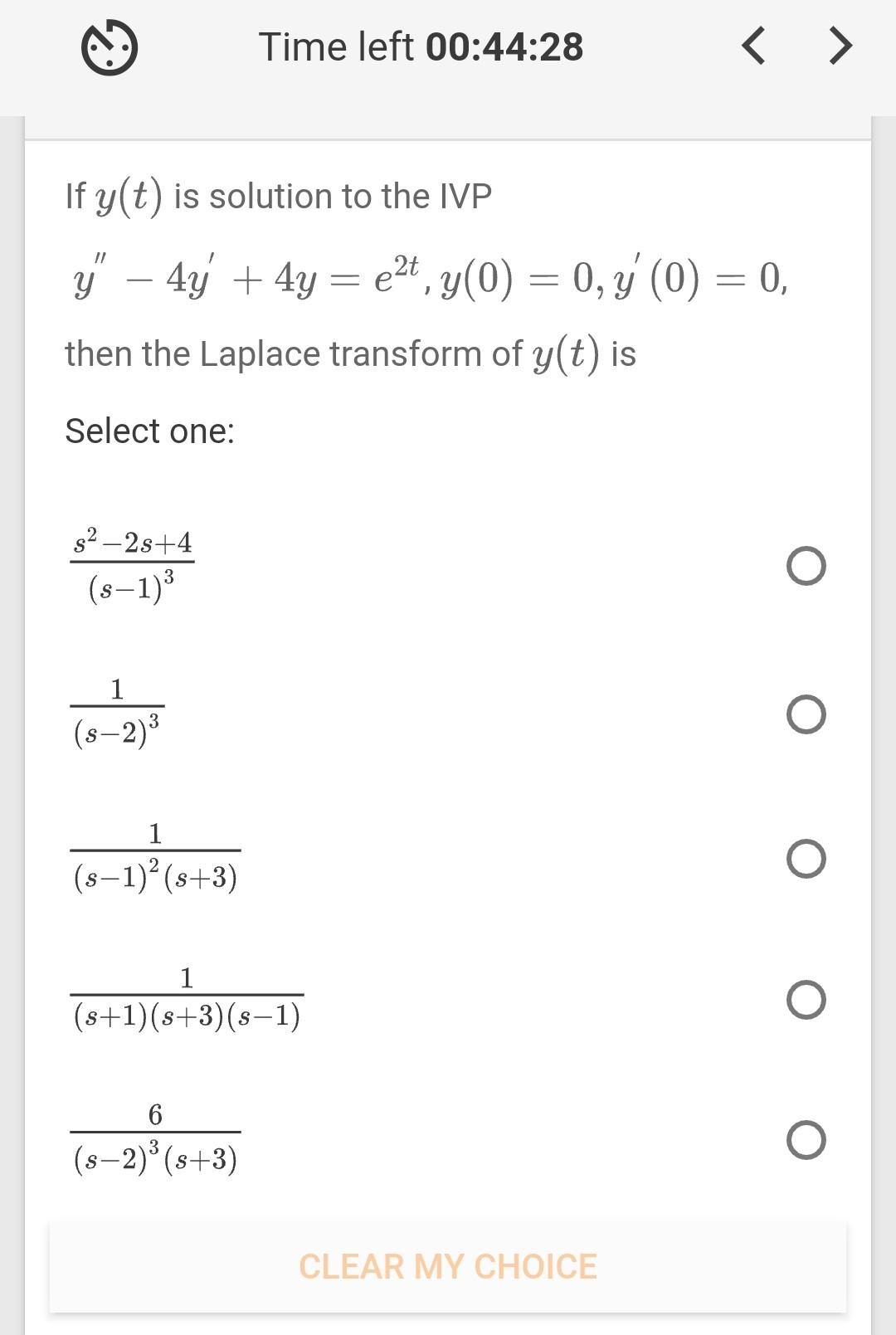 Time Left 00 44 28 If Y T Is Solution To The Ivp Chegg Com