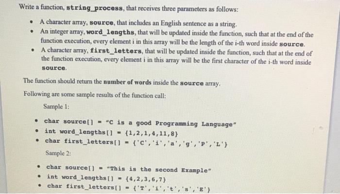 Solved Write a function, string process, that receives three | Chegg.com