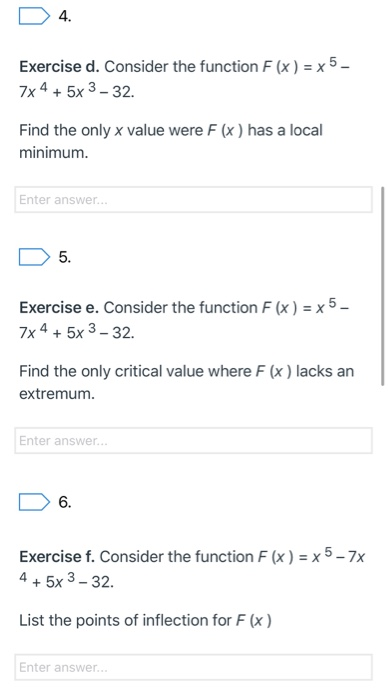 Solved D 4. Exercise d. Consider the function F(x) = x5- 7x | Chegg.com