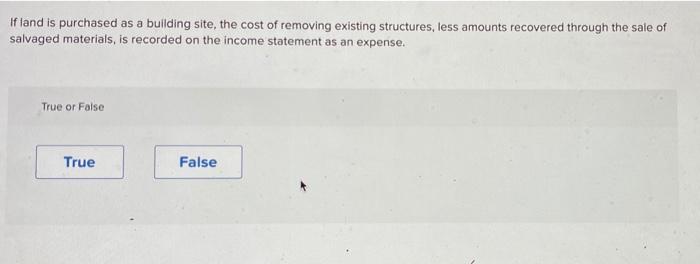 Solved If land is purchased as a building site, the cost of 