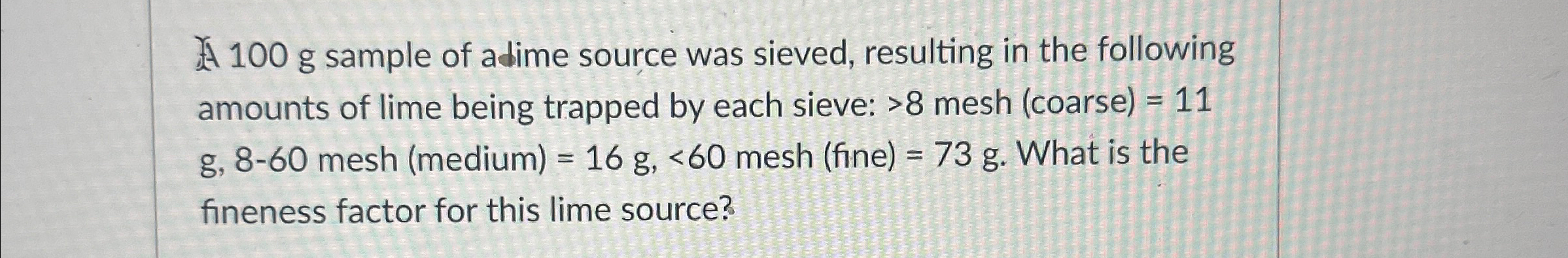 Solved A 100g ﻿sample of adime source was sieved, resulting | Chegg.com