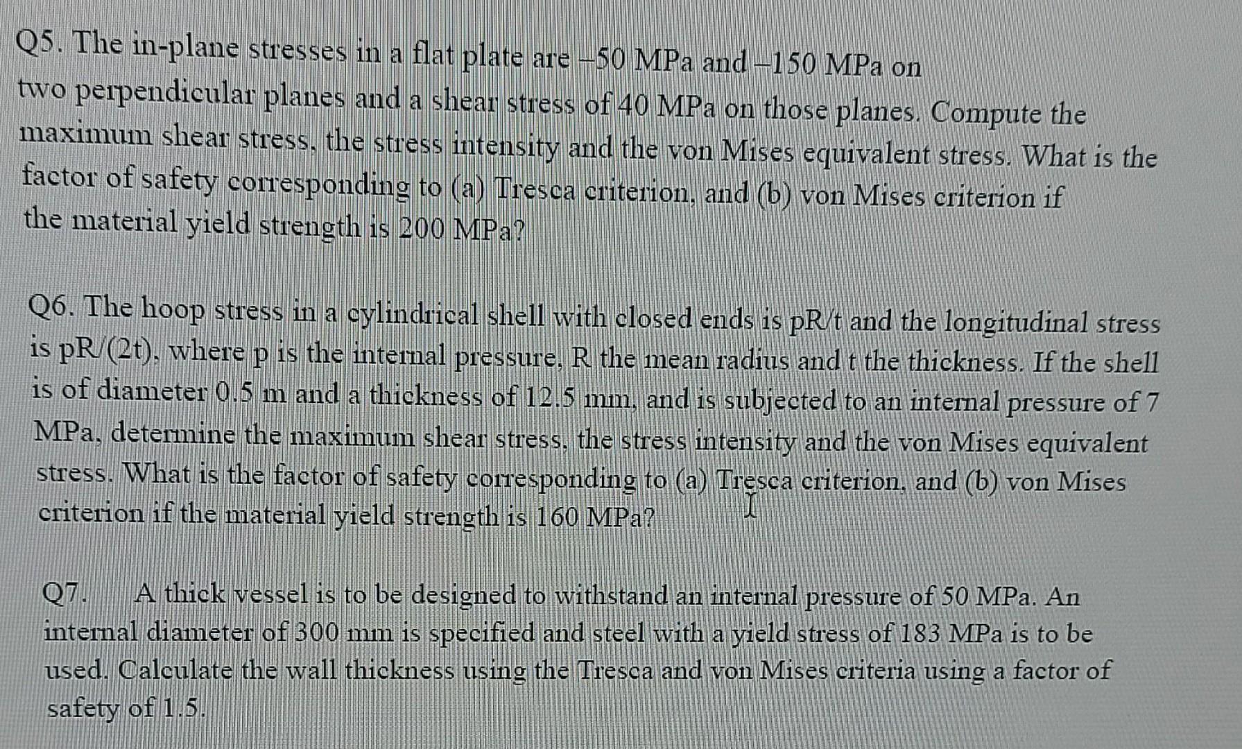 Solved Q5. The in-plane stresses in a flat plate are –50 MPa | Chegg.com