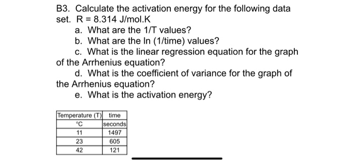 B3. Calculate The Activation Energy For The Following | Chegg.com