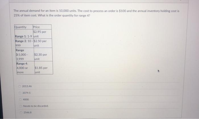 Solved The Annual Demand For An Item Is 10,000 Units. The | Chegg.com