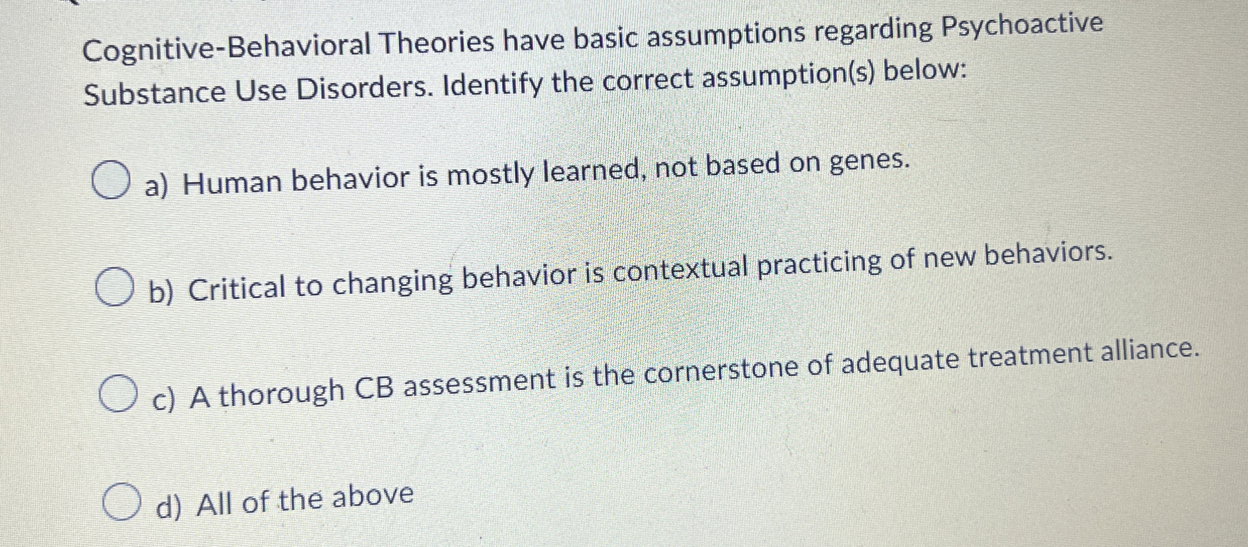 Solved Cognitive-Behavioral Theories have basic assumptions | Chegg.com